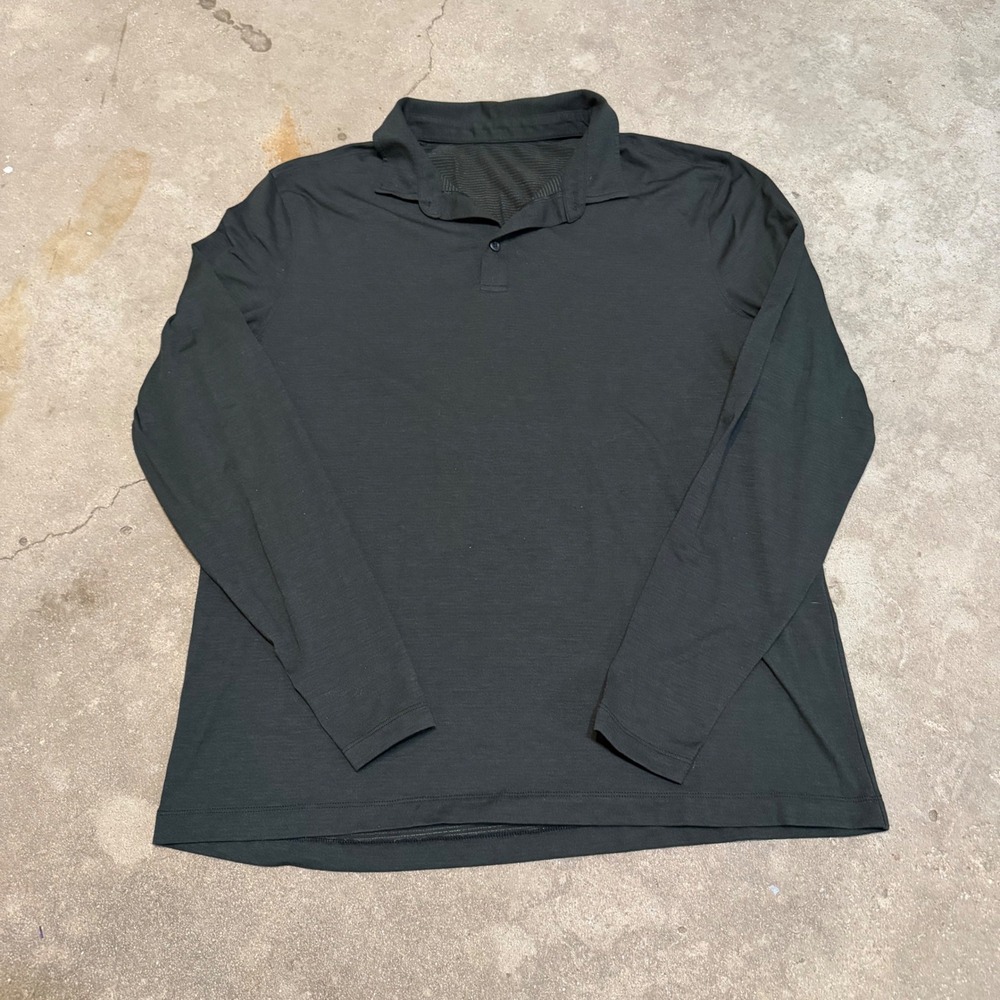 Lululemon Polo Shirt Men XL Black Long Sleeve Athletic Technical Top Stretch